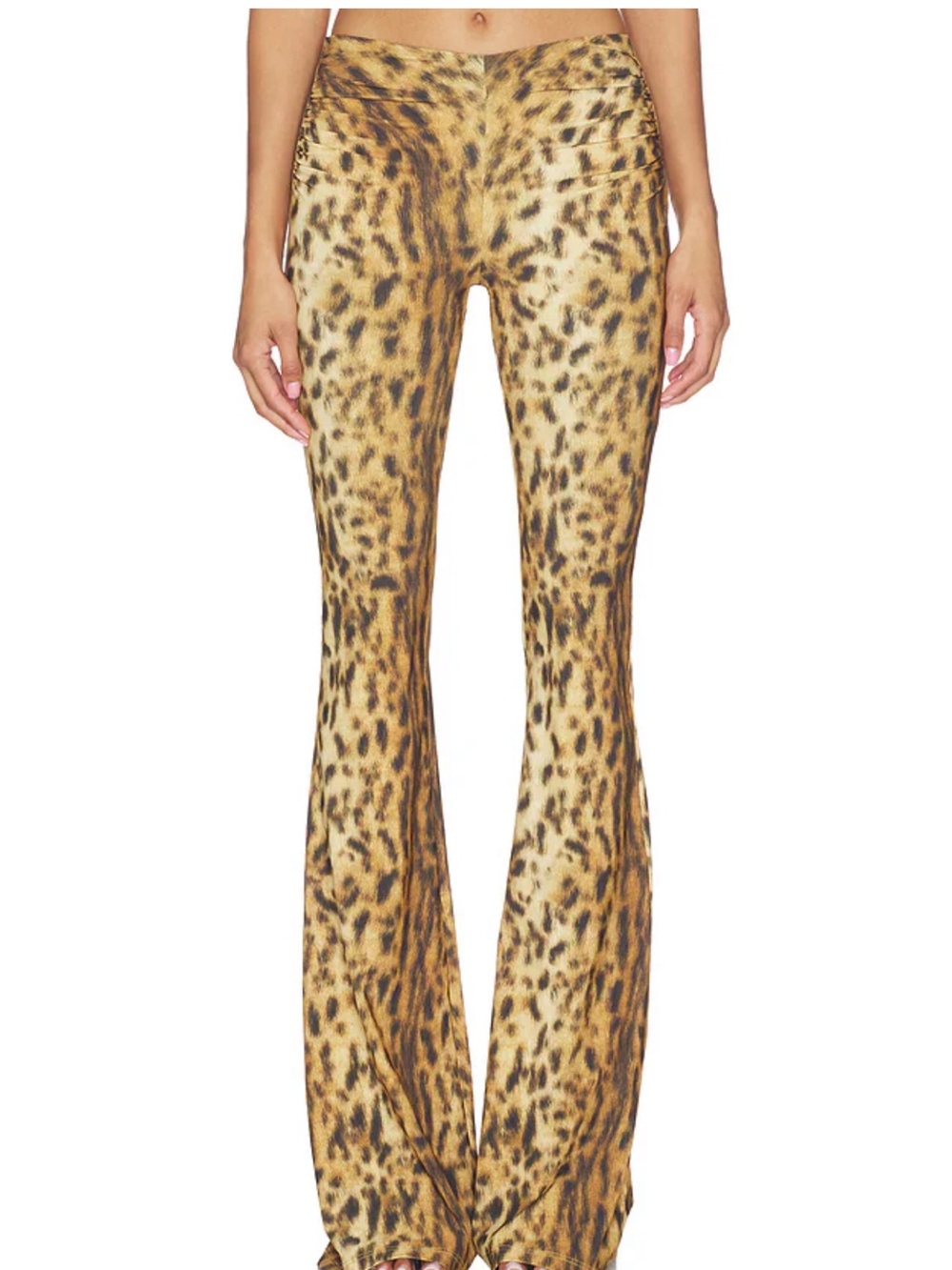 Leopard Print Boot-Cut Women's Pants in Tan and Brown